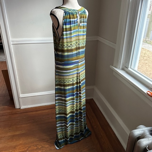 Mlle Gabriel Maxi Dress Bead Embellished Keyhole Neckline Flowy Stripe Print - Picture 5 of 17